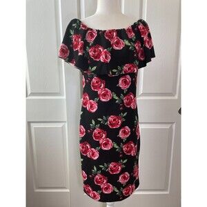 *Brand New* Almost Famous Black & Red Rose Dress Size L NWT